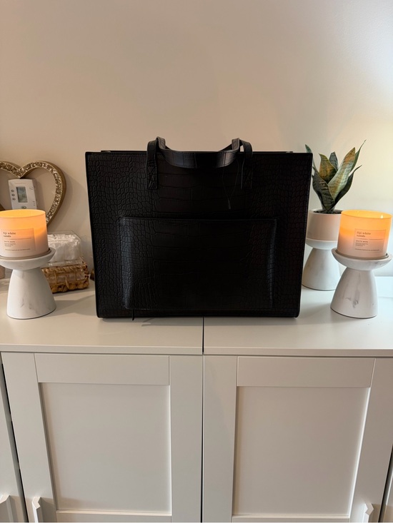 BEIS Handbags - BEIS Black Croc-Embossed Laptop Tote